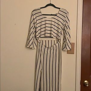 Striped flounce maxi dress